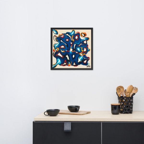 blue bloom black framed photo over furniture